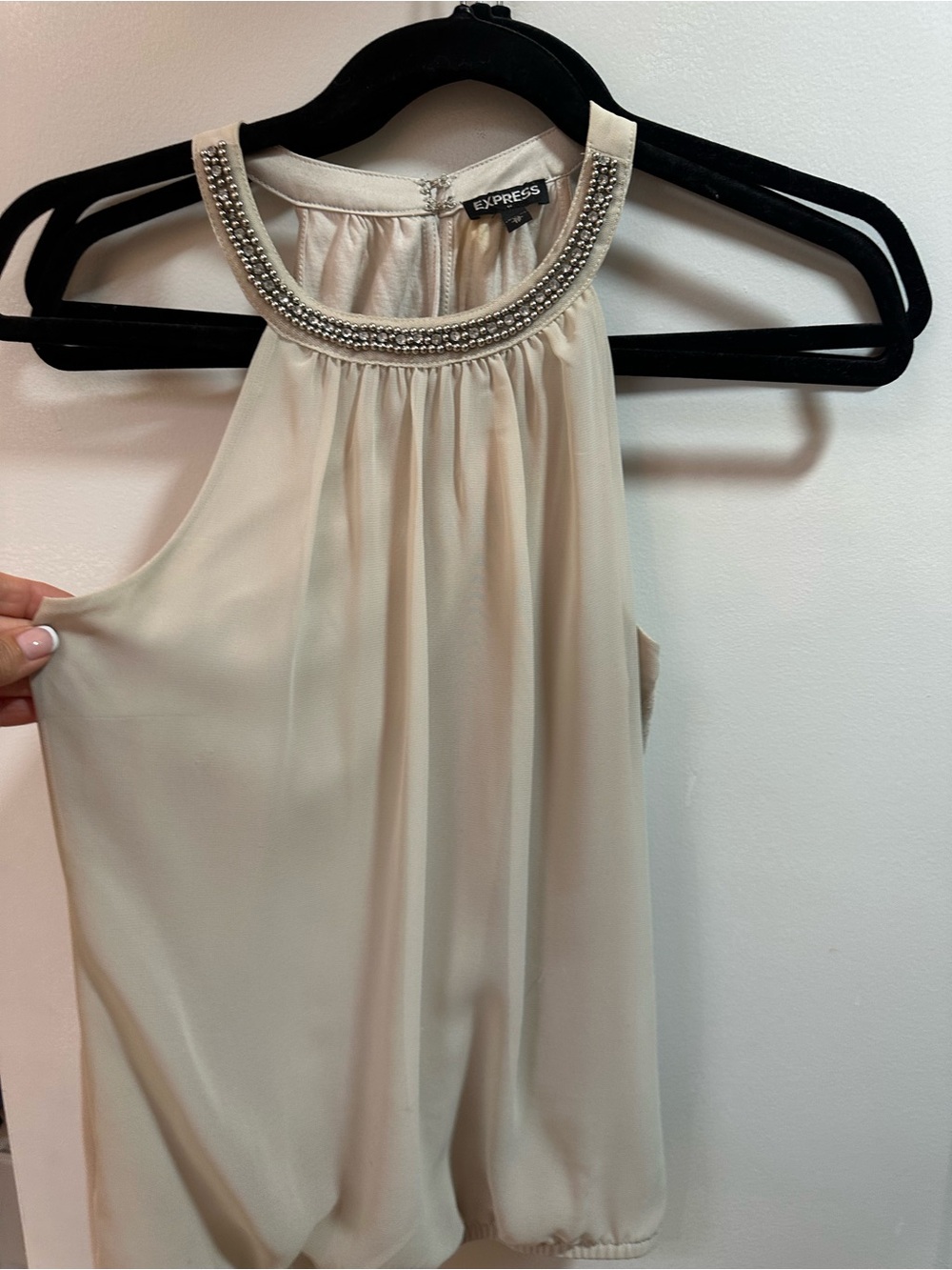 Express Beaded Halter Camisole — Cream